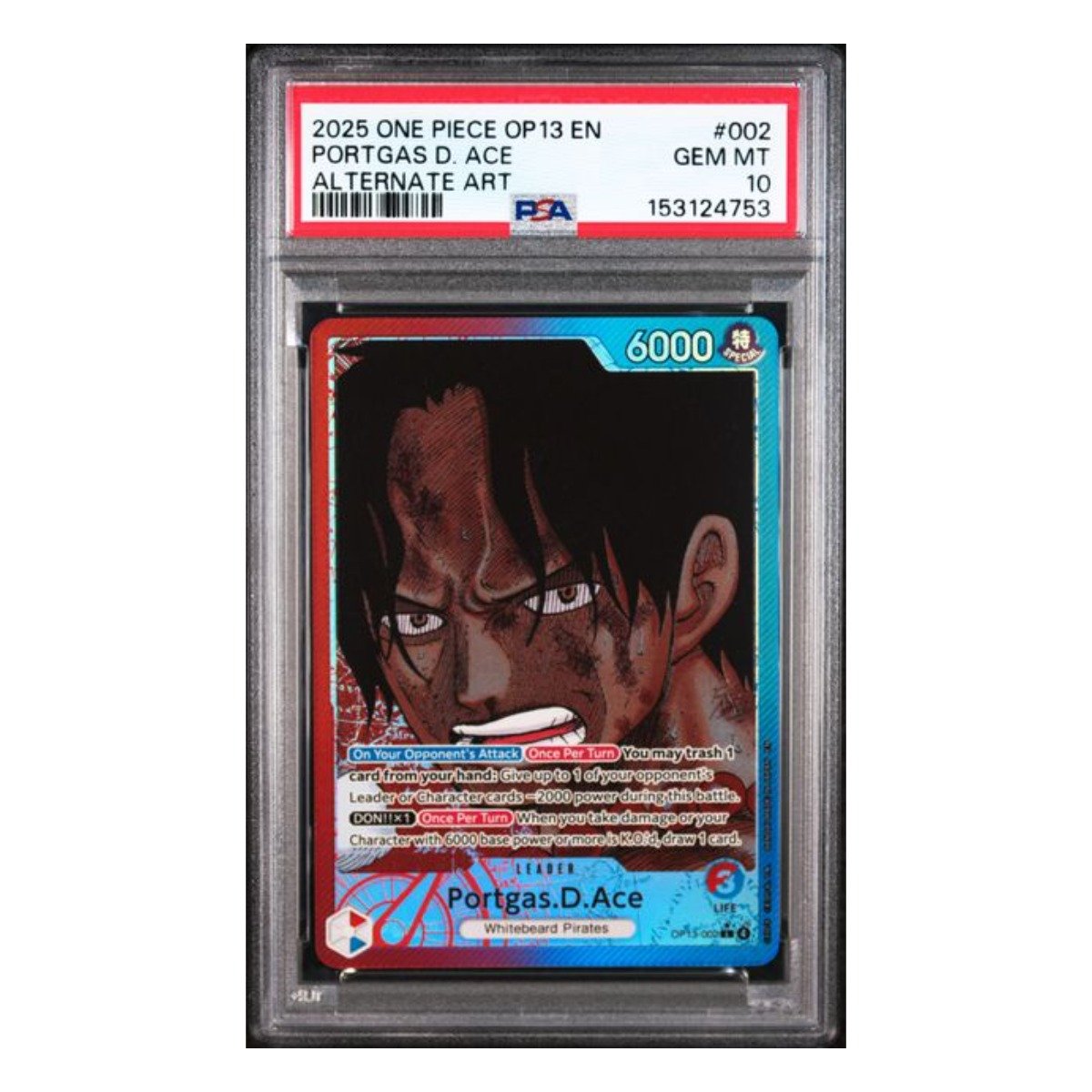 Portgas D. Ace Leader Alt Art OP13-002 PSA 10