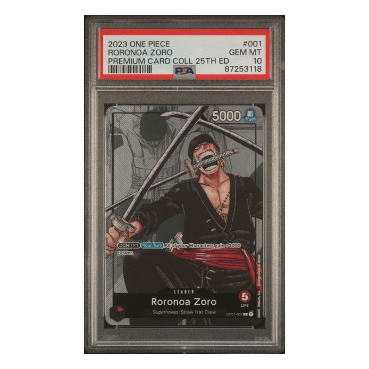 Roronoa Zoro Leader 25th Anniversary OP01-001 PSA 10