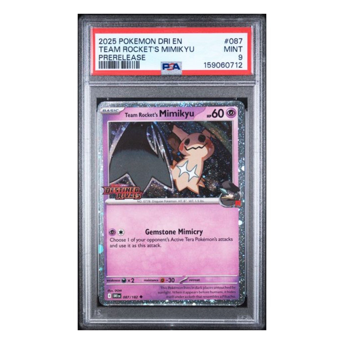 Team Rocket's Mimikyu Pre-release Stamped Promo 087/182 PSA 9