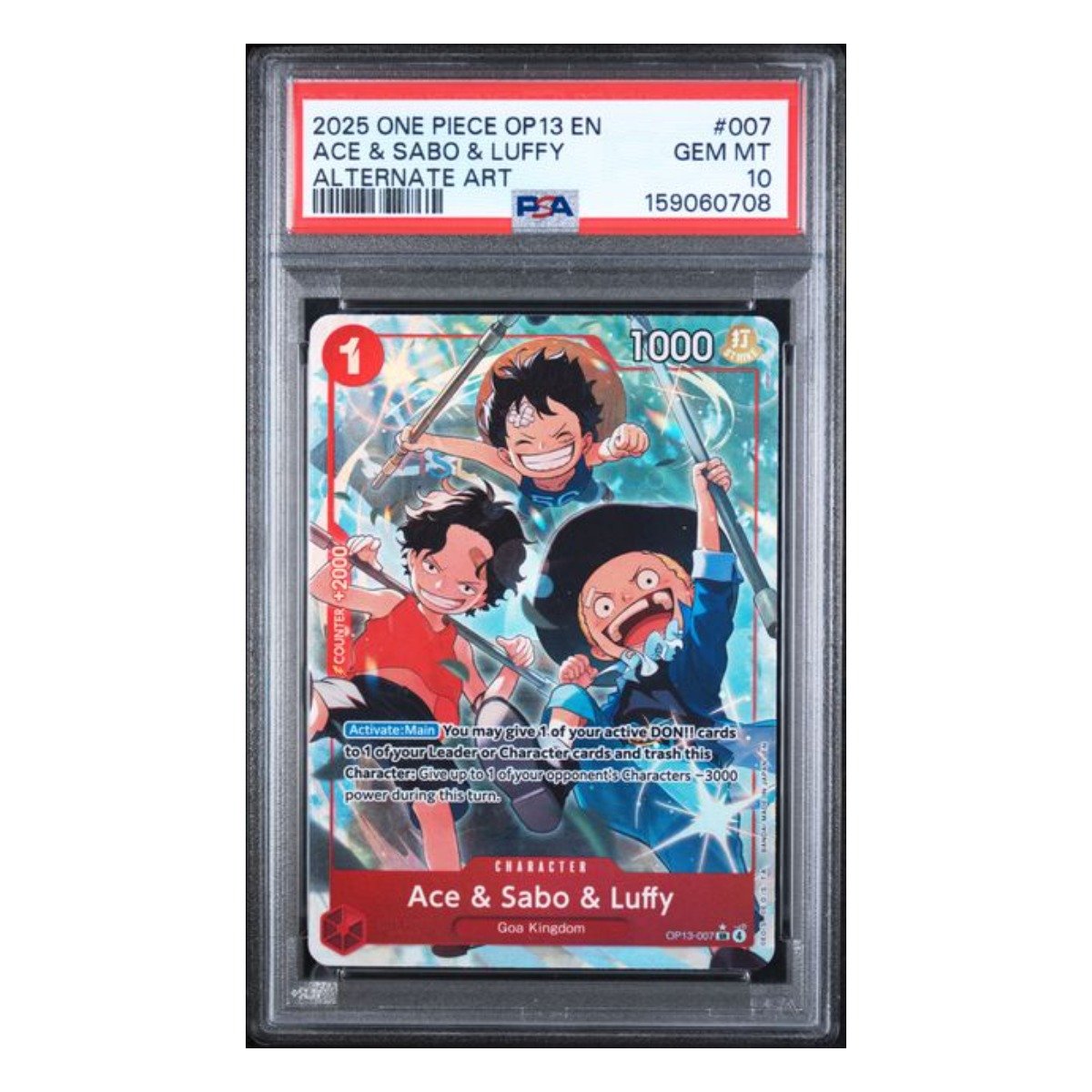 Ace & Sabo & Luffy SR Alt Art OP13-007 PSA 10