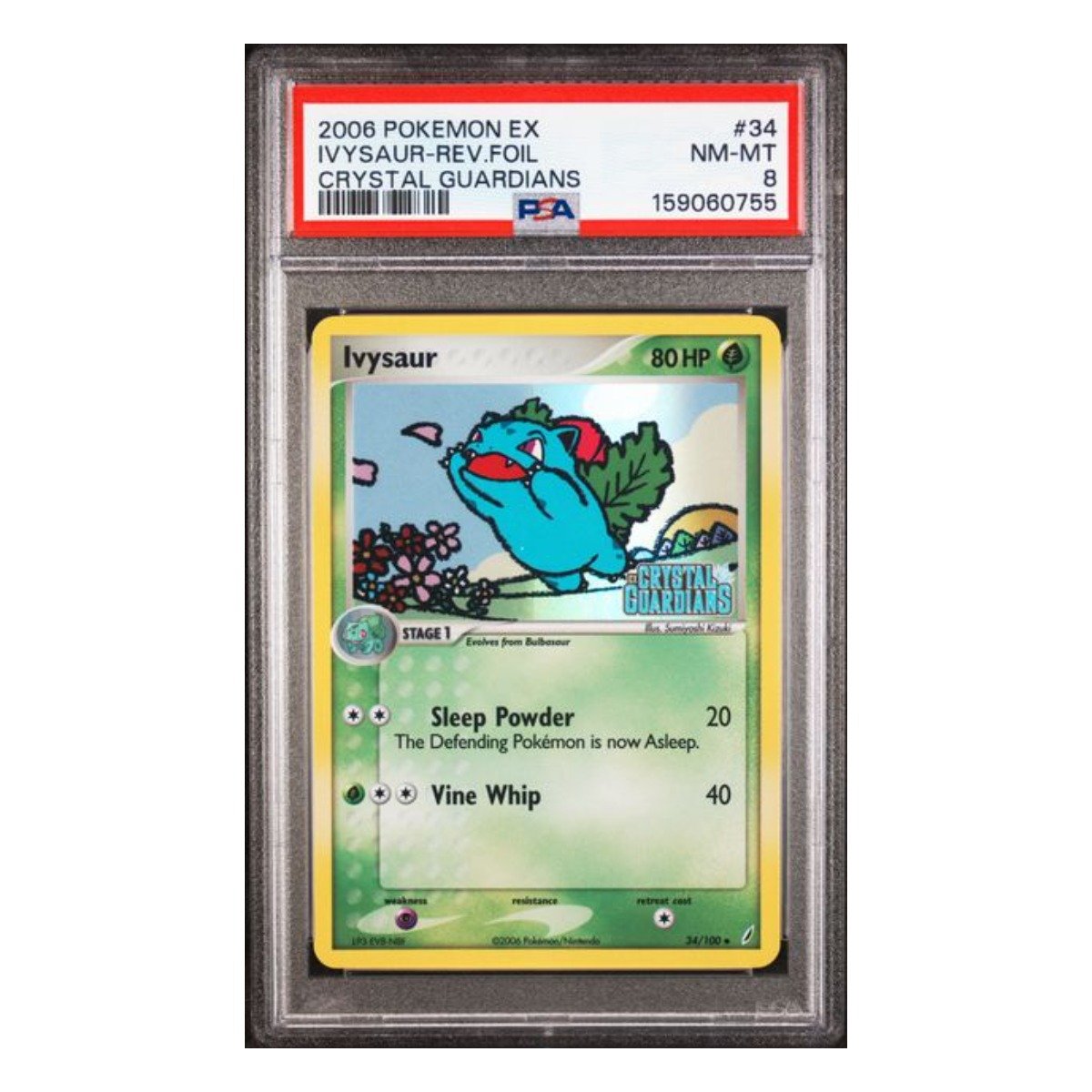 Ivysaur Crystal Guardians Uncommon Reverse Holo 34/100  PSA 8